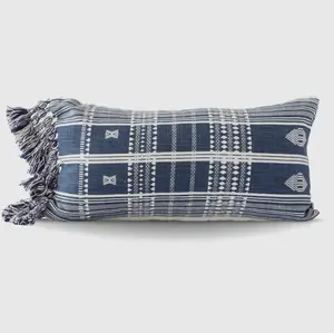 Batik patterned rustic blue and white 100% cotton lumber pillow: 12"x22"