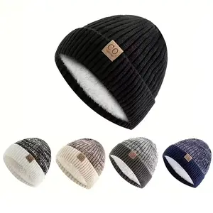 Cozy Fleece-Lined Winter Beanie - Windproof & Ear-Warming Knit Hat for Couples, Stylish Color Block Design