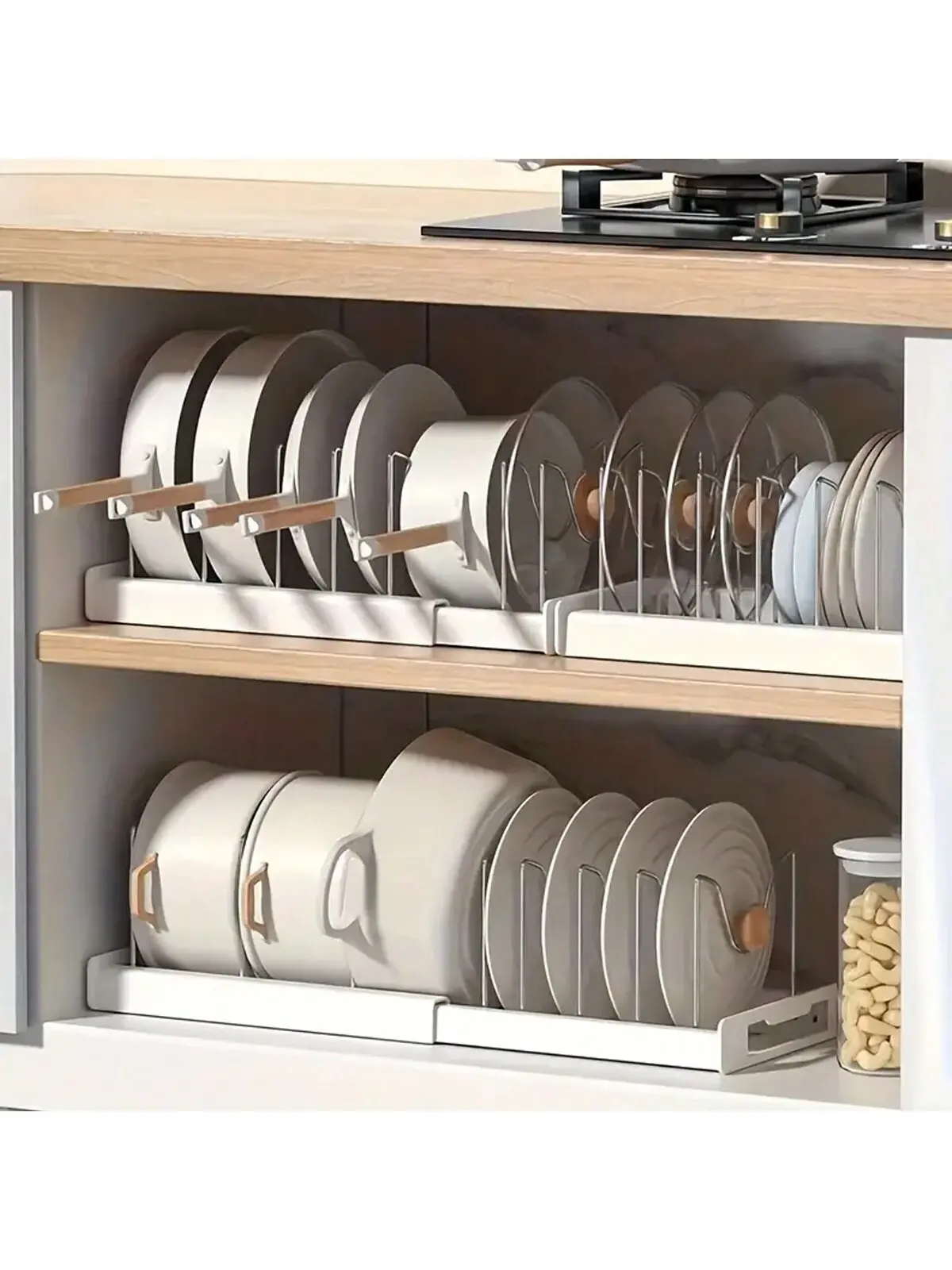 Pot And Pan Organizer 1pc Ultimate Kitchen Organizer - Space-Saving Expandable Shelf With Pot Lid Holder, Utensil Rack,...