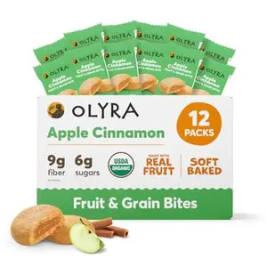 Olyra Apple & Cinnamon Breakfast Bars, Prebiotic High Fiber Snacks, Organic Snacks, Healthy Snacks for Adults and Kids, Low Sugar, Vegan, Office Snacks, USDA Certified Organic, Non GMO (Pack of 12)
