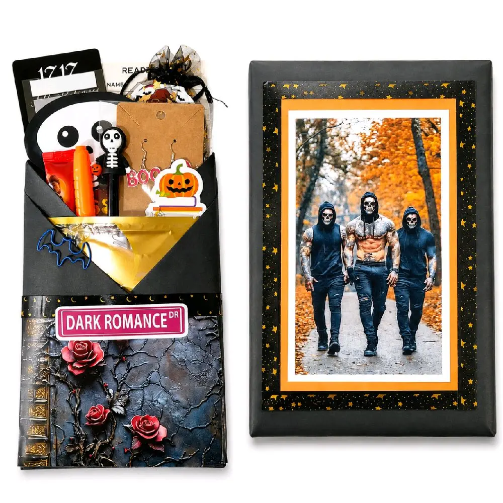 Spooky Blind Date with a Book - Boo Bundle, Hand-Wrapped Halloween-Themed Bookish Gift for Her Including New Book, Hot Tea, Coffee or Hot Chocolate, Halloween Facemask, Halloween Jewelry, Bookmark, Pen, Highlighter, Paperclip, Book tracker, & More Goodies