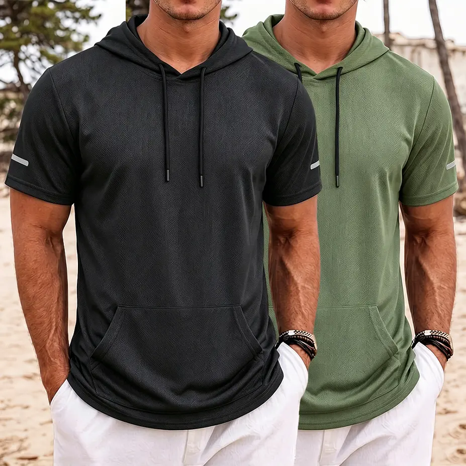 Men’s Multi-Color Hooded T-Shirt, Short Sleeve, Casual Pullover for All-Season Use