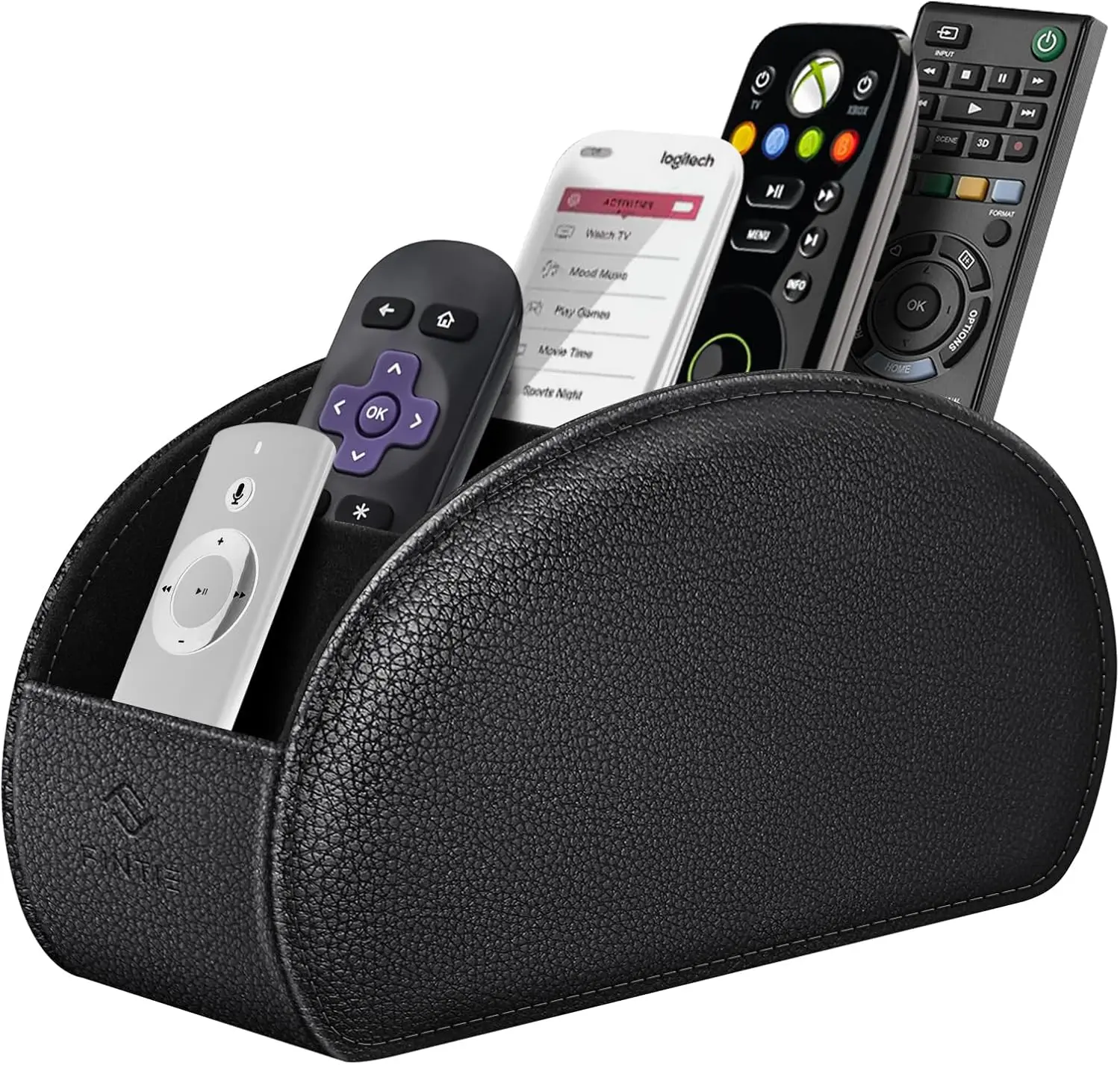 Remote Control Holder, 5 Compartments Vegan Leather TV Remoter Caddy Desktop Organizer Makeup Brush Holder Storage Fits TV Remotes, Media Controllers, Office Supplies(Black)
