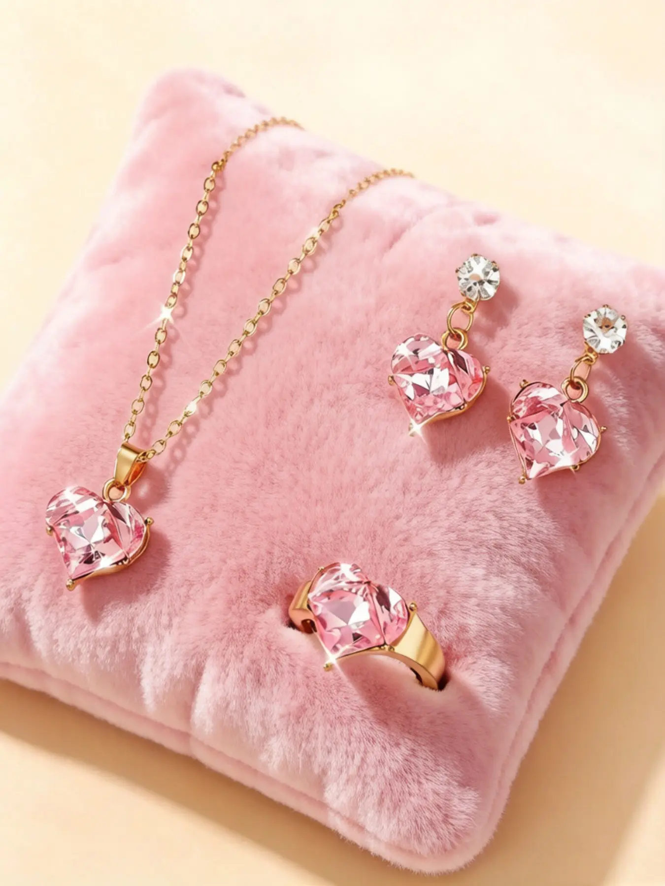 New Barbie Heart Necklace Set, Three-Piece Jewelry Gift for Daughter or Girlfriend, Elegant Bridal Accessories for All Seasons