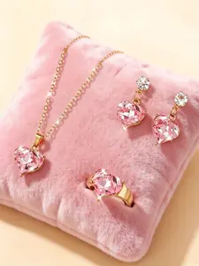 New Barbie Heart Necklace Earrings Set, Bride Heart Pendant Jewelry, Style Accessories, Women's Fashion Gifts