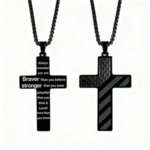 Cross Necklace with Bible Verse & American Flag Pendant – Stainless Steel Men’s Jewelry Gift | Faith-Inspired, Bold & Patriotic Chain for Him