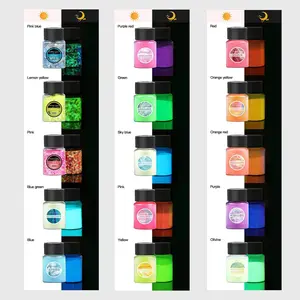 Glow in The Dark Pigment Powder 15 Jar 12 Color Glow Pigment 3 Color Luminous Flake with UV Lamp Safe Long Lasting Self Glowing Dye for DIY Epoxy Resin Slime Skin Nail