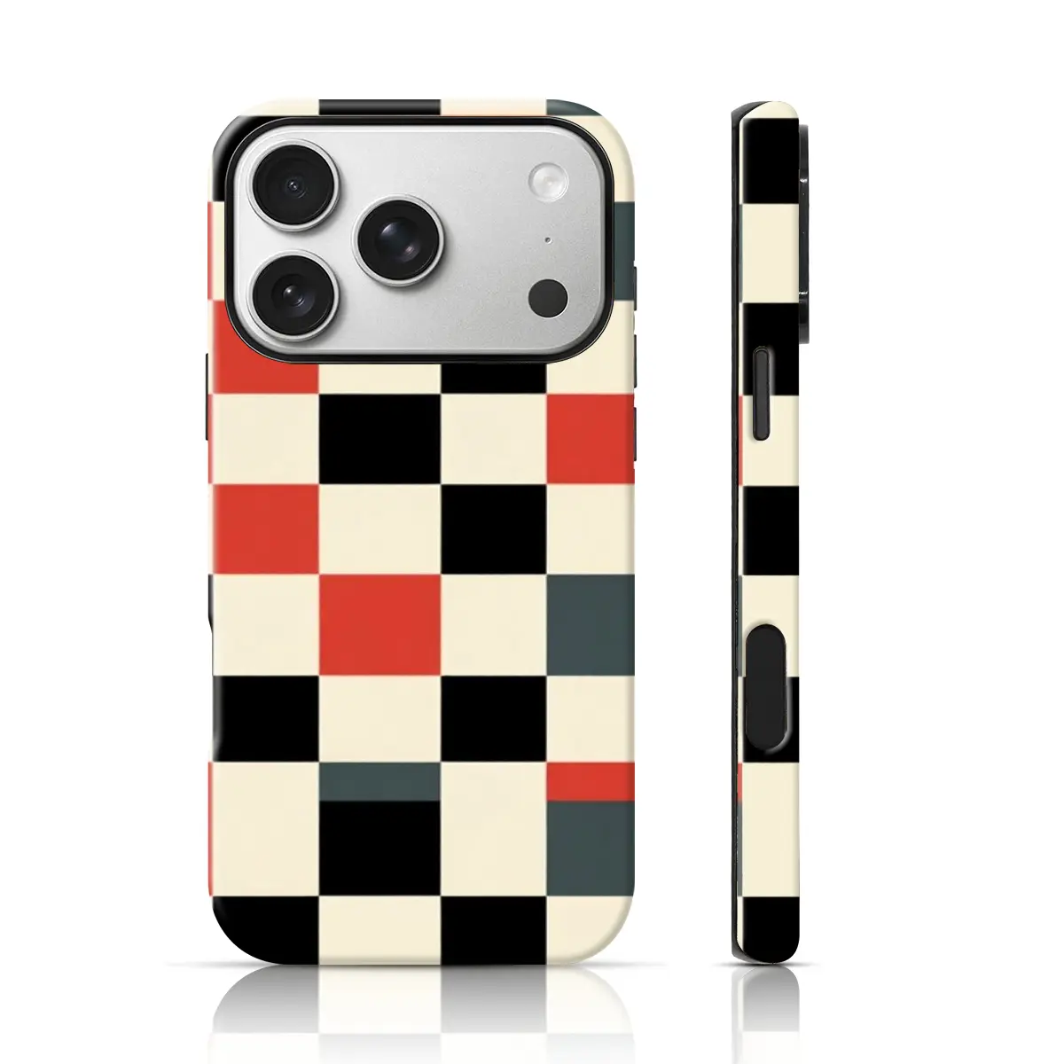 Retro Red Black Checker Doodle Design Aesthetic Phone Case Drop Proof for iPhone 17 Pro Max/16 Pro Max /15Pro Max 15/14/13/12 & Samsung S26 /S25Ultra Cute Phone Case, Tpu, Camera