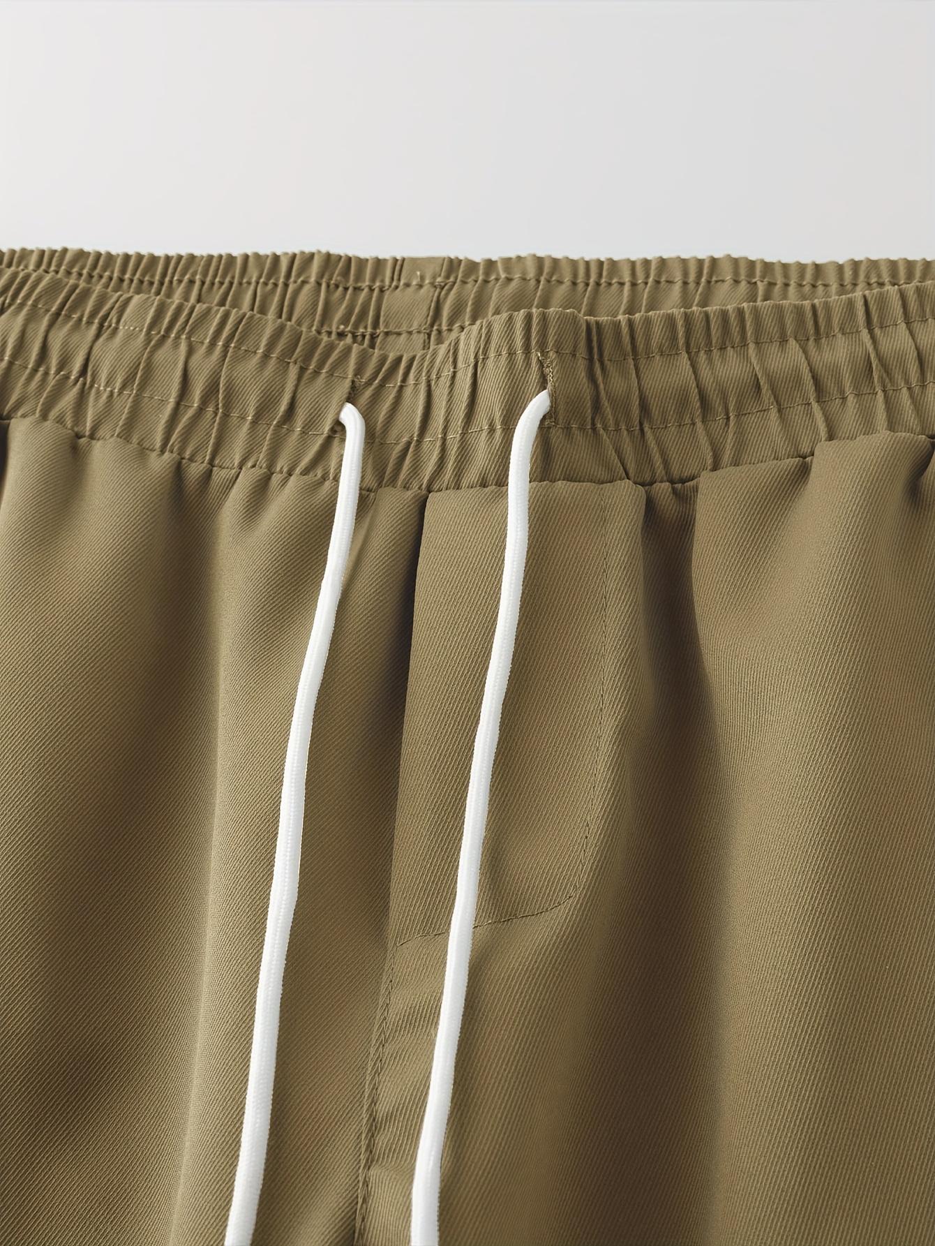 Two-pack: woven plain fabric and solid-color men’s cargo pants featuring an elastic waistband with drawstring, a loose straight tapered fit, multiple pockets including large pockets—ideal for everyday casual wear and work, perfect for cargo outfits and ou
