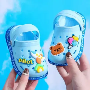 Children's Cartoon EVA Sandals Pink Bear Blue Cat Animal Pattern Slip-On Round Toe Breathable Non-Slip Dual-Use Sandals Boys and Girls Universal Daily Casual Shoes