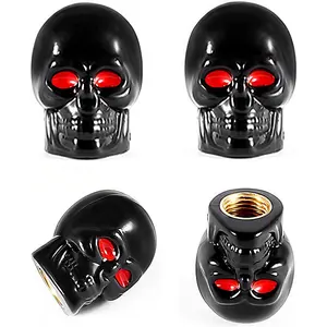 Skull Tire Valve Stem Caps 4Pack – Black Metal Valve Caps with Copper Core, Universal for Cars, Motorcycles & Bikes