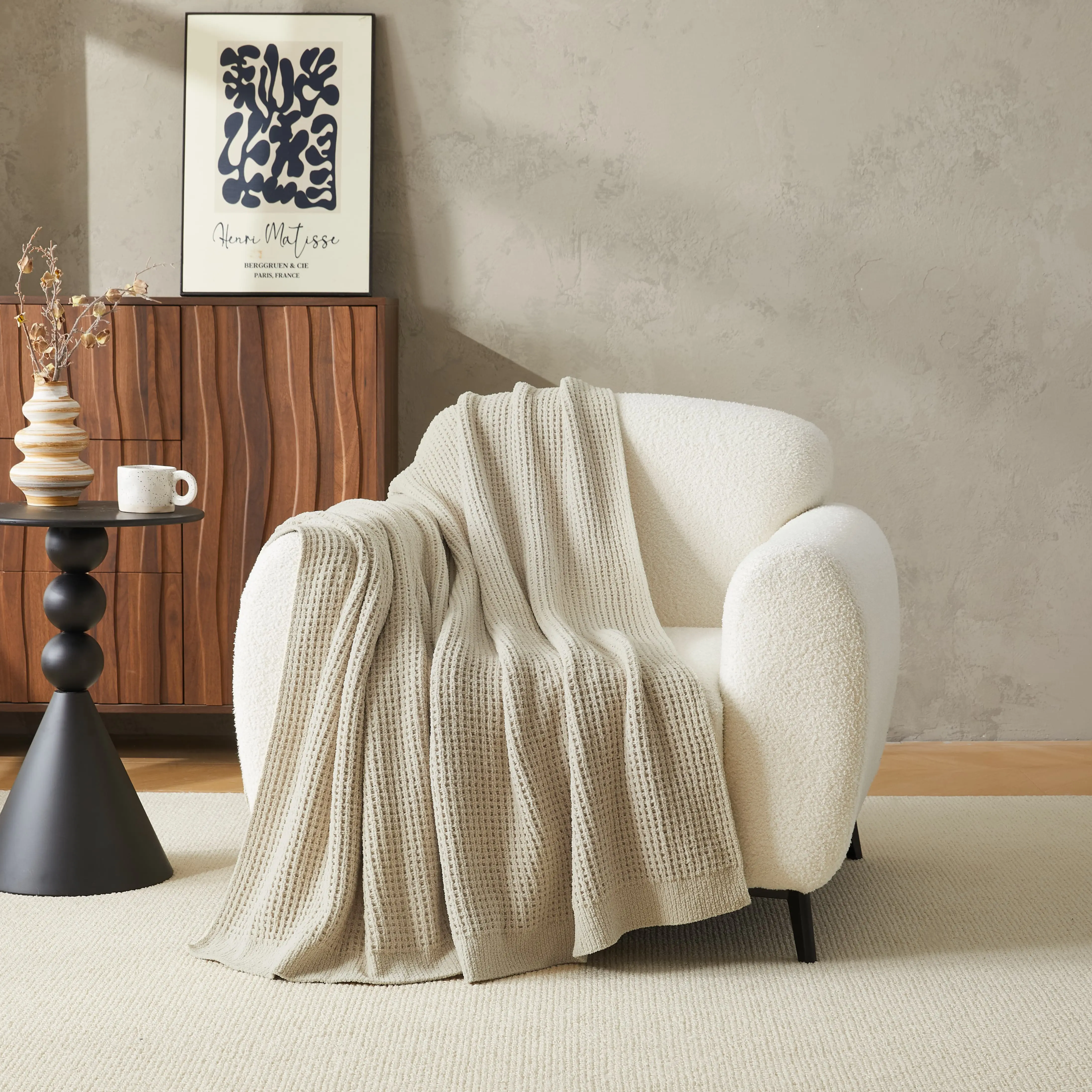Litanika Chenille Waffle Knit Throw Blanket - Ultra Soft, Lightweight Cozy Bed Blanket for Couch, Bedroom Decor