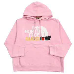 Pre-owned GUCCI Cotton Small Leather Goods The North Face Logo Print Pullover Pink M