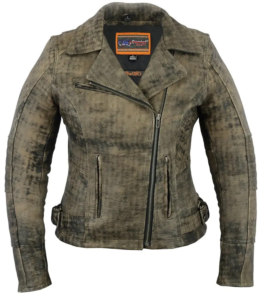 DANIEL SMART Women's Velvet Vixen Fitted Cowhide Leather Jacket - Women's Tops, Antique Brown Motorcycle Coat with Concealed Carry, Soft Mesh Liner, Adjustable Belts, Pocket, Zipper & Snap Closures