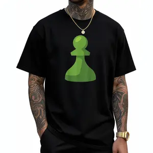 Chess.Com Chess Pattern Men And Women Comfortable Casual Short Sleeve Round Neck Shirt, Anti Shrink Water Technology Black - Suitable for Chess Players And Strategy Game Enthusiasts