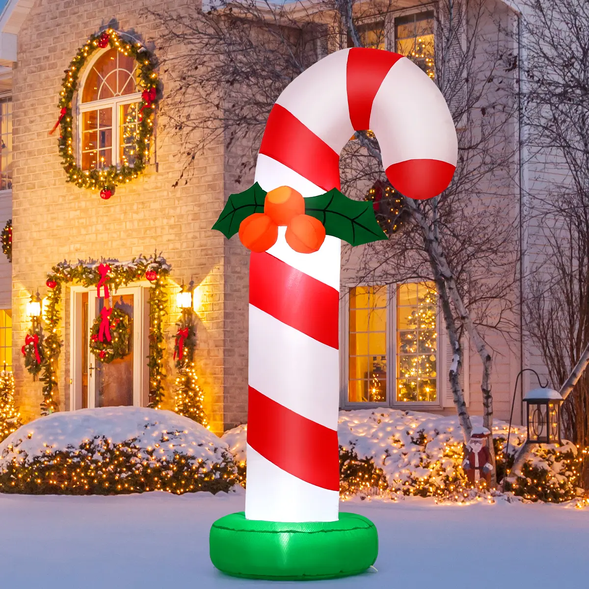 GOOSH 6 FT Christmas Inflatable Candy Cane - CE and UL-Certified, Plug-Powered, Built-in LED Lights, Stake, Securing Ropes, Outdoor Lighting, Curb Appeal Garden Decor, Festive Party Supply