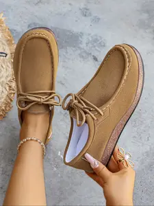 Women's Outdoor Casual Slip-On Shoes, Comfortable Round Toe Design, Perfect for Daily Commute & Vacation, Round Toe Loafers