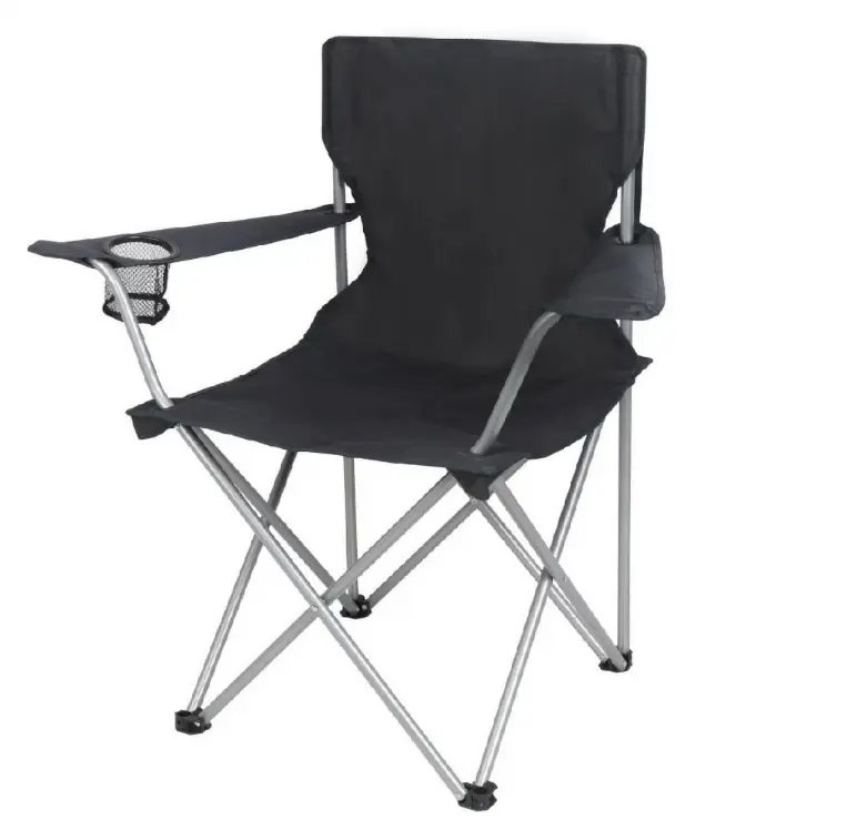 Quad Folding Camp Chair Portable Easy to Carry with Cup Holder Black Color for Camping Picnics and Outdoor Activities