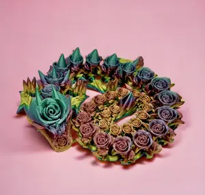 3D Printed Articulated Rose Dragon - Rainbow Colors, Decorative Plastic Ornaments for Home Decoration