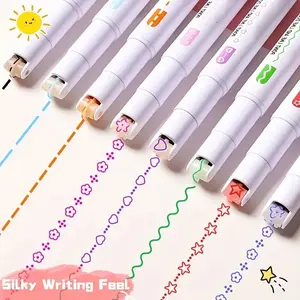 6pcs Dual Tip Contour Marking Pen Set, Curved Pens, Fast Drying Highlighters, Multicolor Writing Pens, Professional Art Use