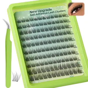 Self Adhesive Eyelashes 10-14mm, 120pcs Natural Wispy Lash Clusters Pre-Glued Press On Lashes, DIY Reusable Eyelash Extensions Kit with Tweezers