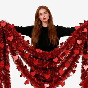 3pcs Artificial Valentine Heart Vine Decorations, Hanging Garland Ribbon Flower Wreath, Wedding Party DIY Decoration, Indoor Outdoor Use