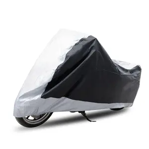 190T Rain Dust Motorcycle Cover Silver&Black Outdoor Full Cover for Harley Davidson Kawasaki