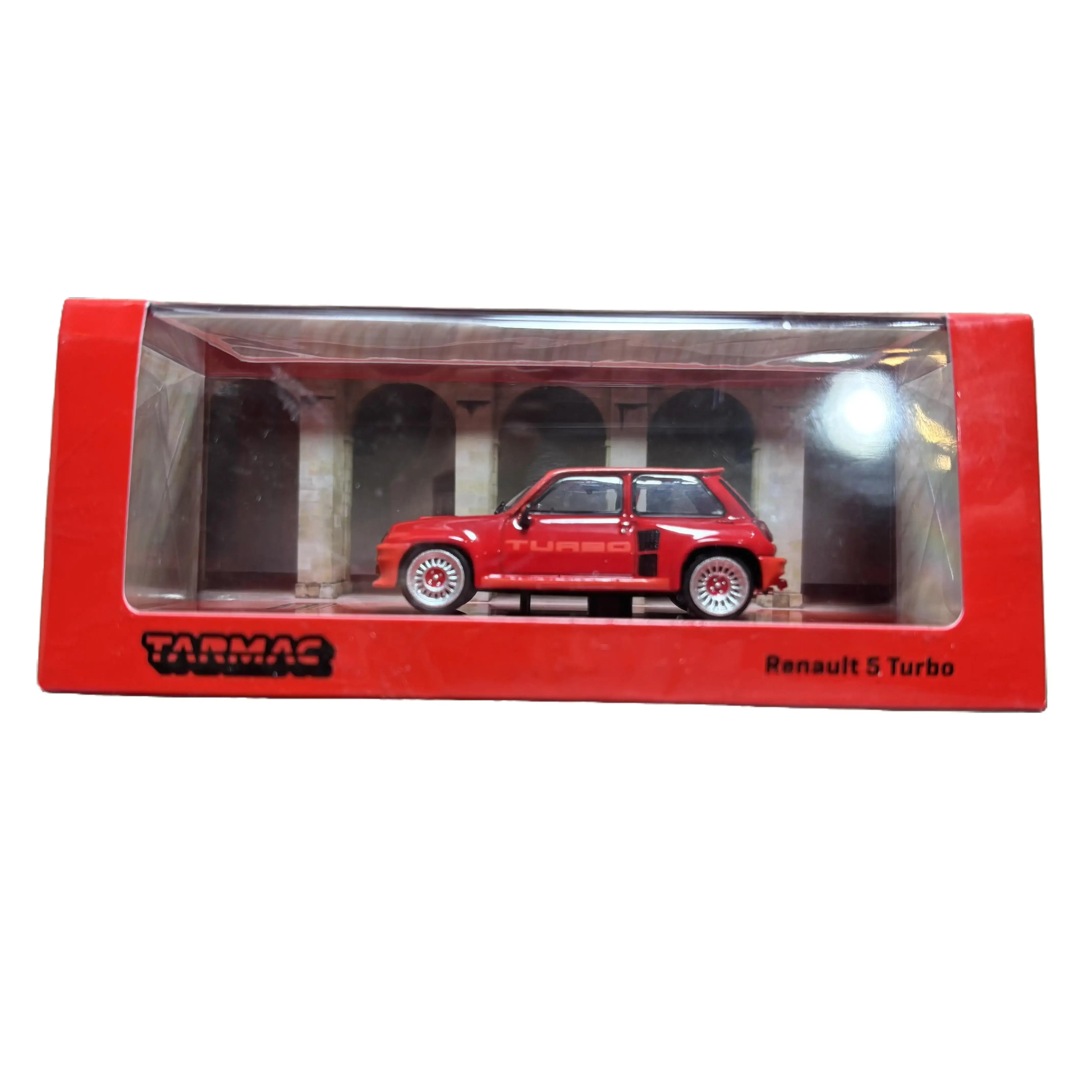 Tarmac Works Road64 Collection 1:64 Scale Renault 5 Turbo Die-Cast Model Car Vibrant Red Edition with Real Rubber Tires & Display Base