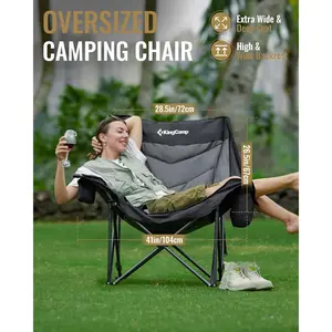 KingCamp Oversized XL Camping Chair, Heavy Duty 500lbs Folding Couch for Adults, Padded Large Comfortable Sofa Seat with Cooler Bag Cup Holder for Outdoor Sports Fishing Patio Lawn