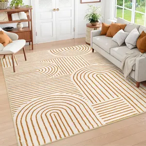 Modern Geometric Line Design Living Room Carpet, Luxury Sofa Coffee Table Mat, Non-Slip Rug for Bedroom Dining Office, Home Decorative Rug