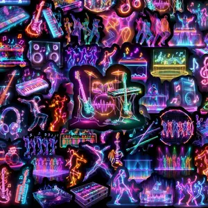 56 Piece Party Stickers Set, Neon Cyber Disco Aesthetic Vinyl Decals for Water Bottles Laptops Skateboards, Fun Gifts for Music Lovers Djs