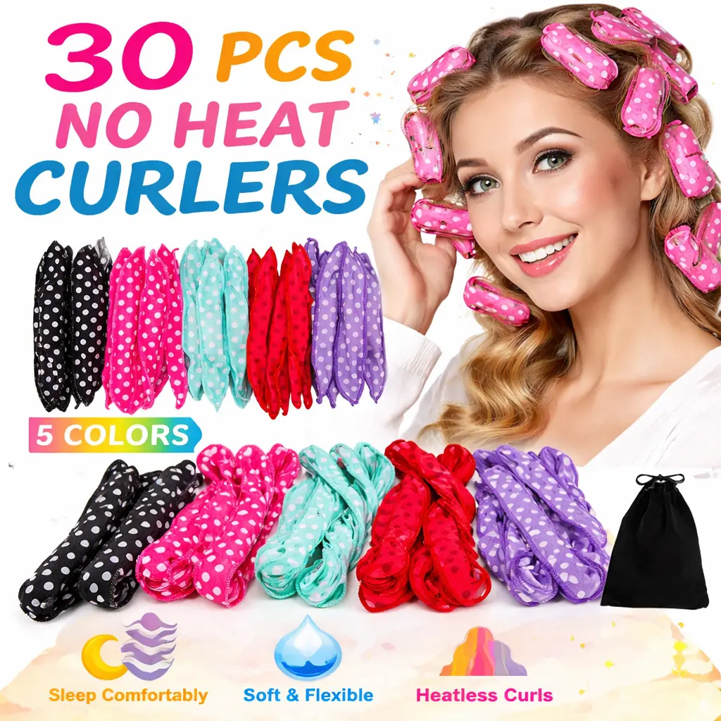 30-Piece Memory Foam Hair Rollers for Women, Soft Pillow Curlers for Heatless Overnight Curls & DIY Waves, No Ear Pressure Design with Storage Bag, Haircare, Keratin, Heatless Curls, Easy Curls