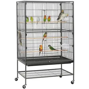 Yaheetech 35“/40"/52″/53.5"/61"/63"/64" H Large Parrot Cage Rolling Metal Bird Cage for Lovebird Cockatoo Conure with 3 Perches & 4 Feeders & Extra Shelf Portable Moving