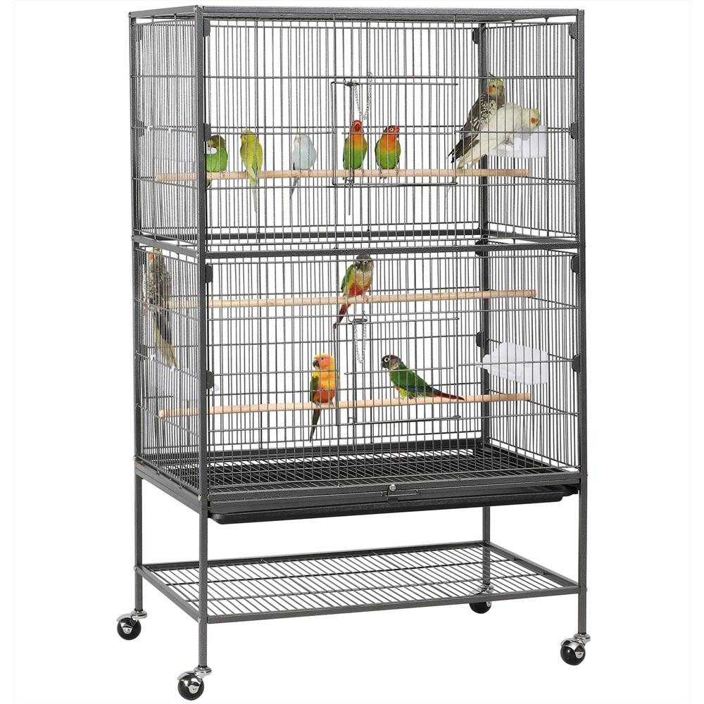 【Heavy Duty】Yaheetech 35“/40"/52″/53.5"/61"/63"/64" H Large Parrot Cage Rolling Metal Bird Cage for Lovebird Cockatoo Conure with 3 Perches & 4 Feeders & Extra Shelf Portable Moving