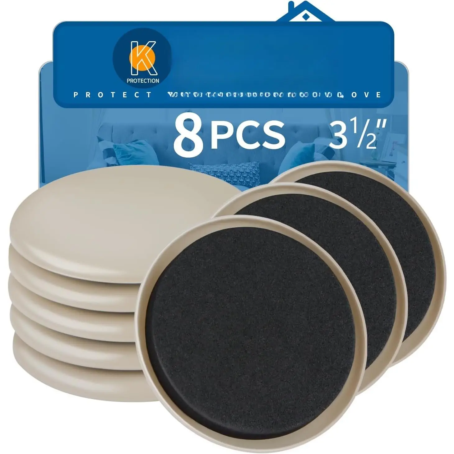 Furniture Sliders 8 count 3 1/2 inch - Heavy Duty  Round Sliders for Moving Furniture  Carpet, Easily Move Couches/Beds/Armoires