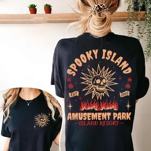 2 Sided Spooky Island Amusement Park Shirt,Hoodie and Sweatshirt for autumn and winter, Retro 2000s Halloween Movie Shirt, Disco Skull, Summer Spooky, 90s Nostalgia Halloween Shirt