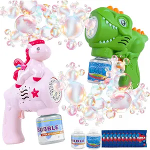 004-P  2 Pack Bubble Gun, Bubble Machine with 2 Bottles 10 Bags Bubble Refill Solution for Toddlers 1-3, Outdoor Bubble Maker Wedding Party Birthday Toys Gift for Adults Kids