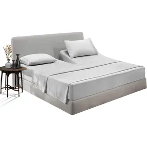 32" King Split Top Flex Head Sheet - 100% Egyptian, 600 Count Flex Top Sheet, Adjustable - 4, 18" Deep Pocket, Number - Light Grey