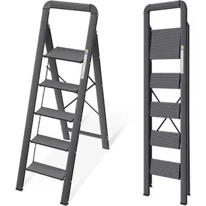 Aluminium 5 Step Ladder, Lightweight Step Stool with Non-Slip Pedals, Handrail, Folding Step Ladder for Kitchen, Garage, Home, Space Saving, Sturdy and Portable,