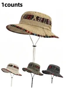 Bohemian Outdoor Casual Fisherman Cap, Vintage Washed Wide Brim Sun Hat, Summer Fishing Hat, Unisex Denim Visor Hat, Knit Pattern Random, Camping Hat, Hiking Hat, Sunscreen Leisure Hat, Sun Bucket Hat