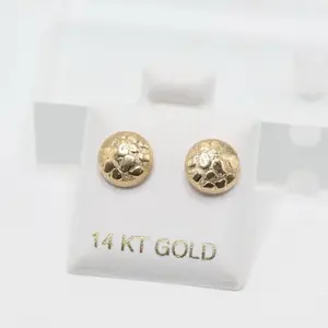 14K Gold Round Nugget Stud Earrings - Elegant and Durable