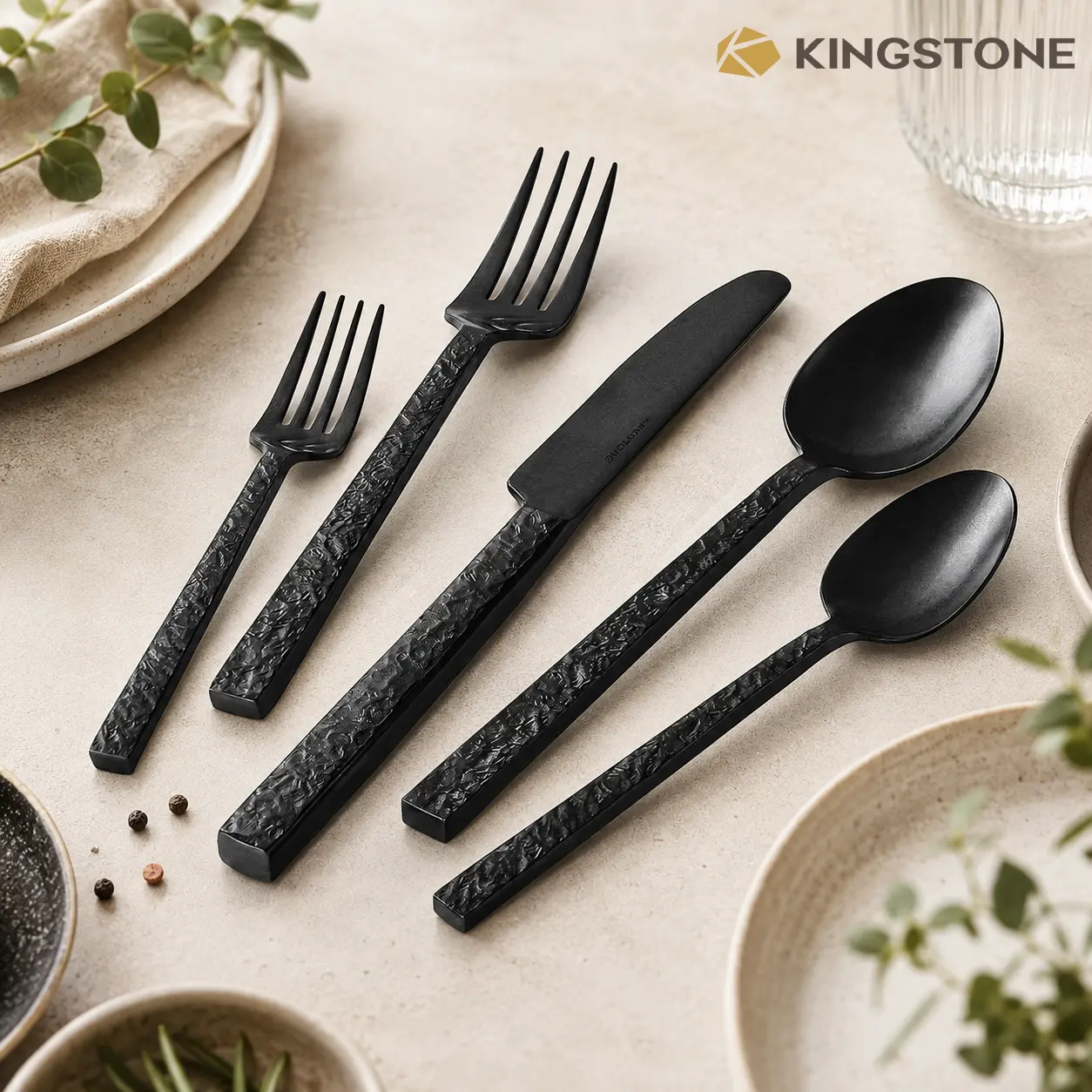 KINGSTONE Premium Hammered 18/10 Stainless Steel Flatware Set - Heavy-Duty Kitchen Dining Utensils, Dishwasher-Safe Dinnerware Service, Forks Spoons and Knives, Home Use, Gift Set for Housewarming, Model 8813, Dinnerware Service Set