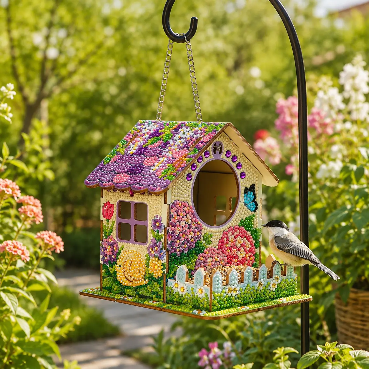 DIY 5D Diamond Painting Wooden Bird House & Feeder Kit, Outdoor Garden Hanging Decoration, Ideal Birthday Holiday Gift for Bird Lovers & Hobby Artists