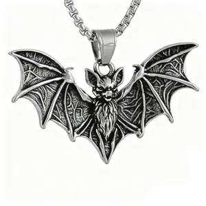 Jemant Bat Necklace For Men Women Stainless Steel Silver Box Chain Trendy Gothic Goth Cute Cool Bat Wing Charm Pendant Necklace Halloween Cosplay Party Non Tarnish Jewelry