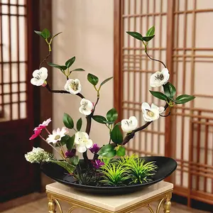 15.75in Realistic Plum Blossom & Wintersweet Bonsai with Pot, Silk Faux Flower, UV Resistant Indoor Decor, Desktop Ornament for TV Stand, Living Room, Bedroom, Office, Long Lasting Home Decoration