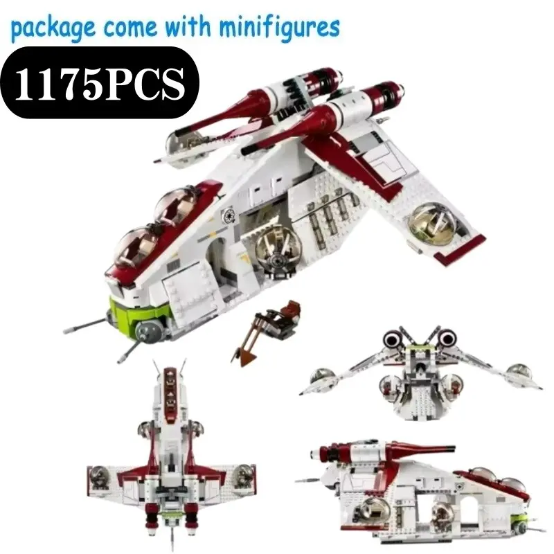 2026 original 1175PCS Republic gunboat transport ship clone war low altitude attack transport aircraft model compatible with 75021 Ship building blocks, Model building kits, Creative building block assembly set STEAM toy gift