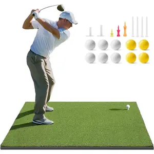 Golf Mat, 5x4ft/5x5ft Dense Golf Hitting Mats Practice with 10 Balls, 9 Tees, Heavy Duty Artificial Hitting Training Matt for Backyard Driving Chipping Indoor Outdoor Simulators