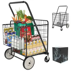 Super Jumbo Portable Collapsible Foldable Wagon - Doublebasket Mobile Folding Trolley with 360° Swivel Wheels, 170kg Capacity for Groceries, Laundry (Home Supplies Organizer Storage Holder Rack)