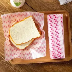 50pcs Wax Paper Baking Sheets, Heart Rose Pattern Food Wrapping Paper, Waterproof Oil-Resistant, Ideal for Dessert Shops & Home Kitchen, Baking Supplies