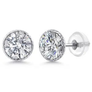 Gem Stone King 14K White Gold E - F Lab Grown Diamond Stud Earrings for Women | 1.48 Cttw | Gemstone April Birthstone | Round 6MM